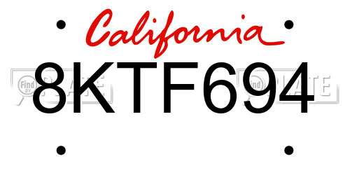 8KTF694 California License Plate