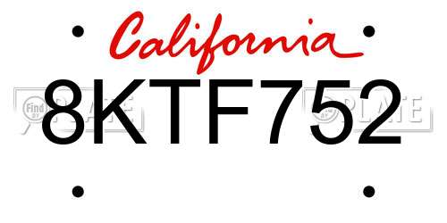 8KTF752 California License Plate