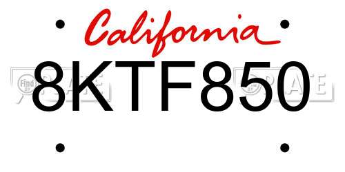 8KTF850 California License Plate