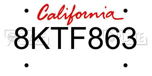 8KTF863 California License Plate