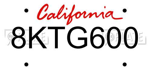 8KTG600 California License Plate