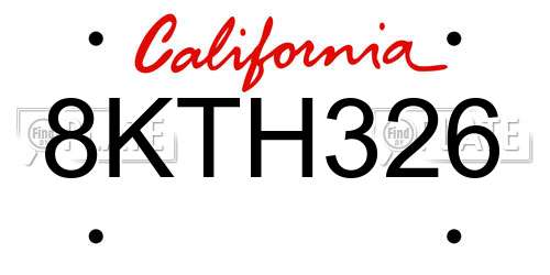 8KTH326 California License Plate
