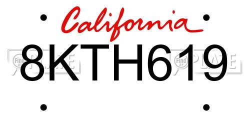 8KTH619 California License Plate