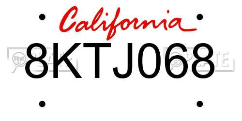 8KTJ068 California License Plate