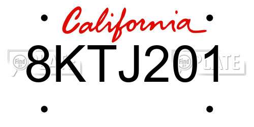 8KTJ201 California License Plate