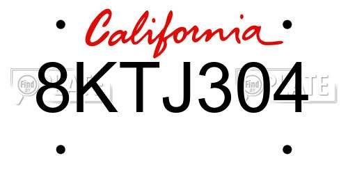 8KTJ304 California License Plate
