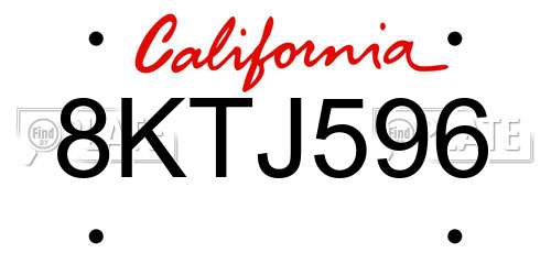 8KTJ596 California License Plate