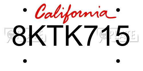 8KTK715 California License Plate