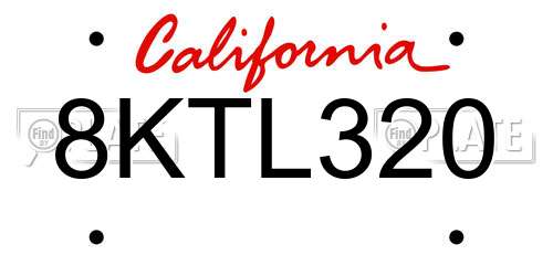 8KTL320 California License Plate