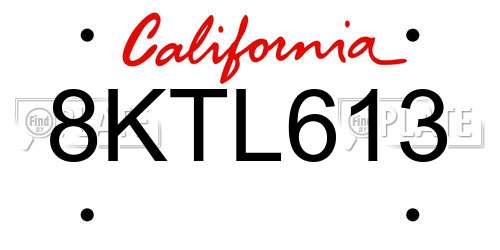 8KTL613 California License Plate
