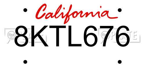8KTL676 California License Plate