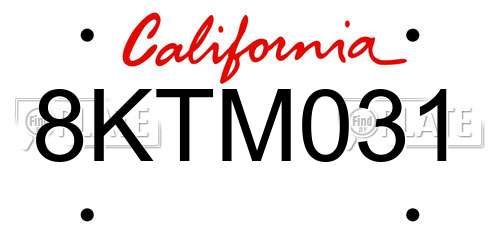 8KTM031 California License Plate