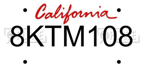 8KTM108 California License Plate