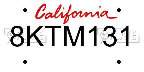 8KTM131 California License Plate