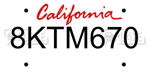 8KTM670 California License Plate