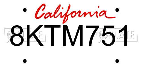 8KTM751 California License Plate
