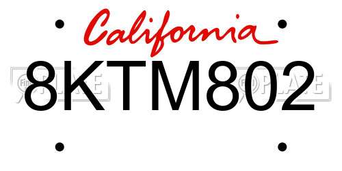 8KTM802 California License Plate