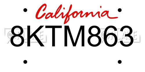 8KTM863 California License Plate
