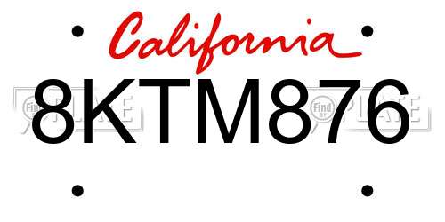 8KTM876 California License Plate