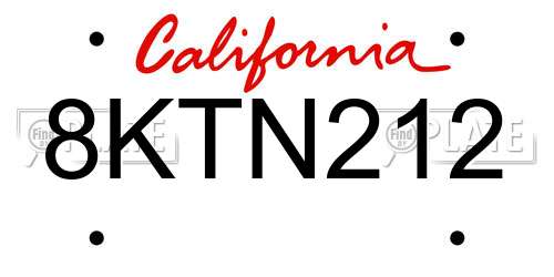 8KTN212 California License Plate