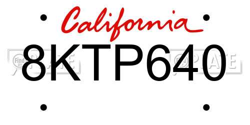 8KTP640 California License Plate