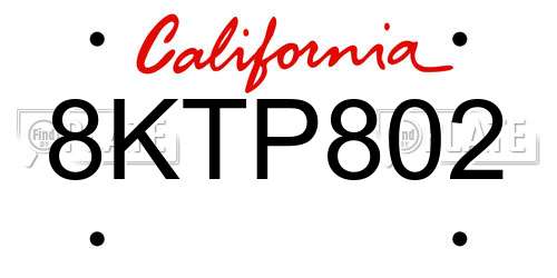 8KTP802 California License Plate