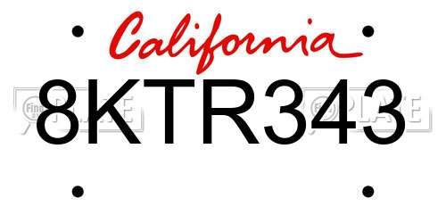 8KTR343 California License Plate