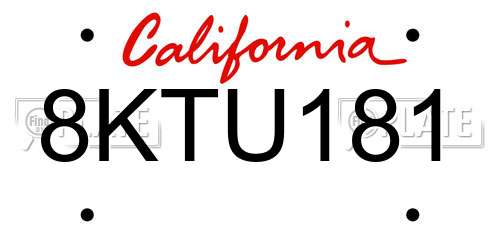 8KTU181 California License Plate