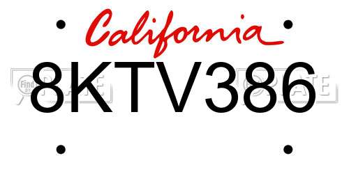 8KTV386 California License Plate