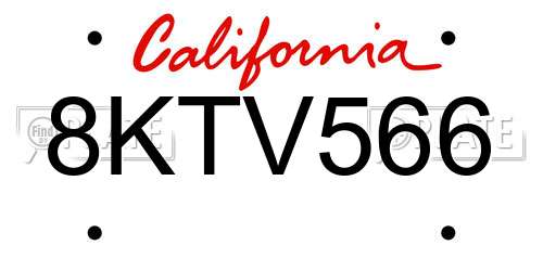 8KTV566 California License Plate