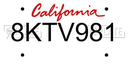 8KTV981 California License Plate