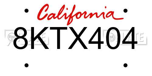 8KTX404 California License Plate
