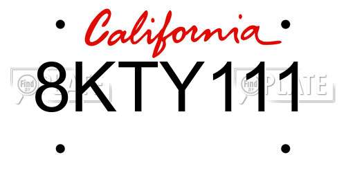 8KTY111 California License Plate