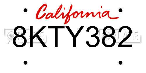 8KTY382 California License Plate
