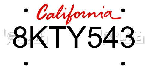 8KTY543 California License Plate