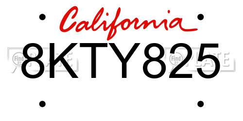 8KTY825 California License Plate