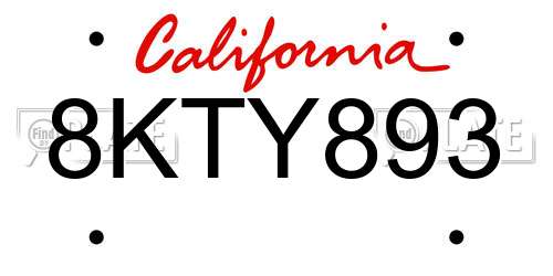 8KTY893 California License Plate