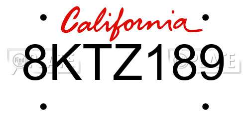 8KTZ189 California License Plate