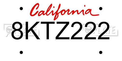 8KTZ222 California License Plate