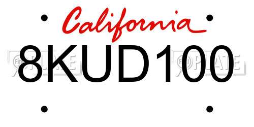 8KUD100 California License Plate