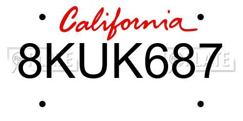 8KUK687 California License Plate