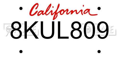 8KUL809 California License Plate