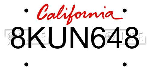 8KUN648 California License Plate