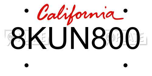 8KUN800 California License Plate