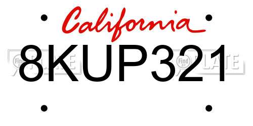 8KUP321 California License Plate