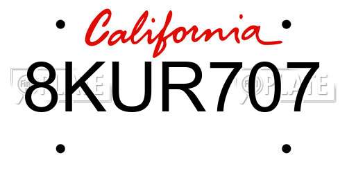 8KUR707 California License Plate
