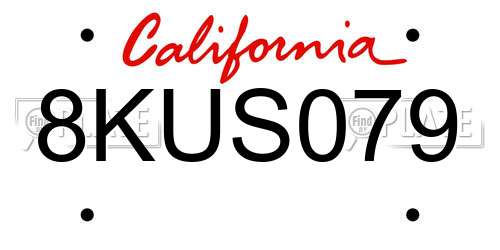 8KUS079 California License Plate