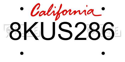 8KUS286 California License Plate
