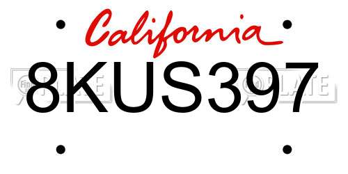 8KUS397 California License Plate