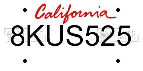 8KUS525 California License Plate
